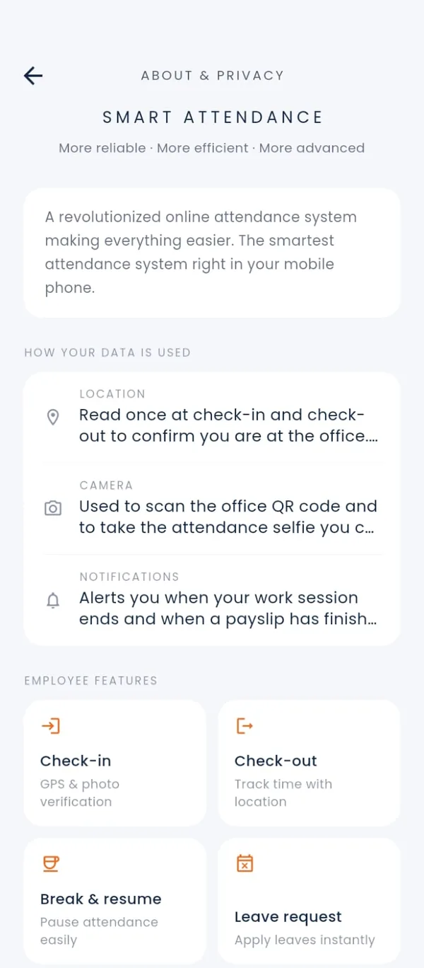 About Smart Attendance screen