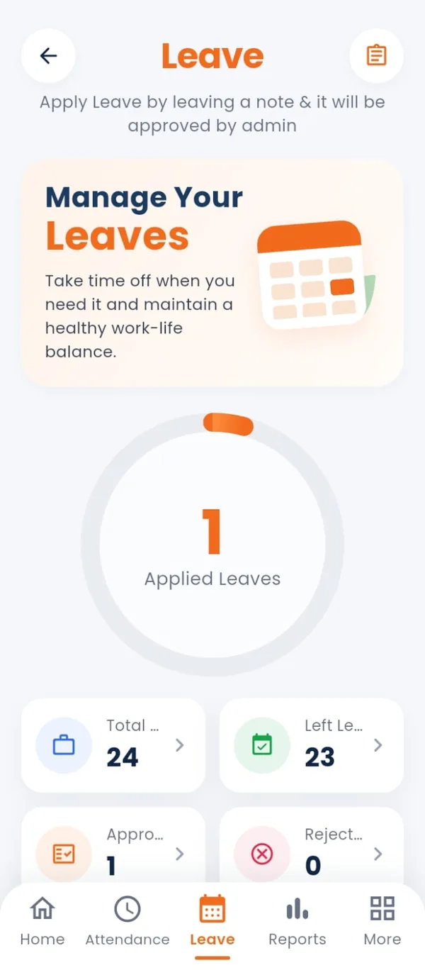 Attendance statistics screen