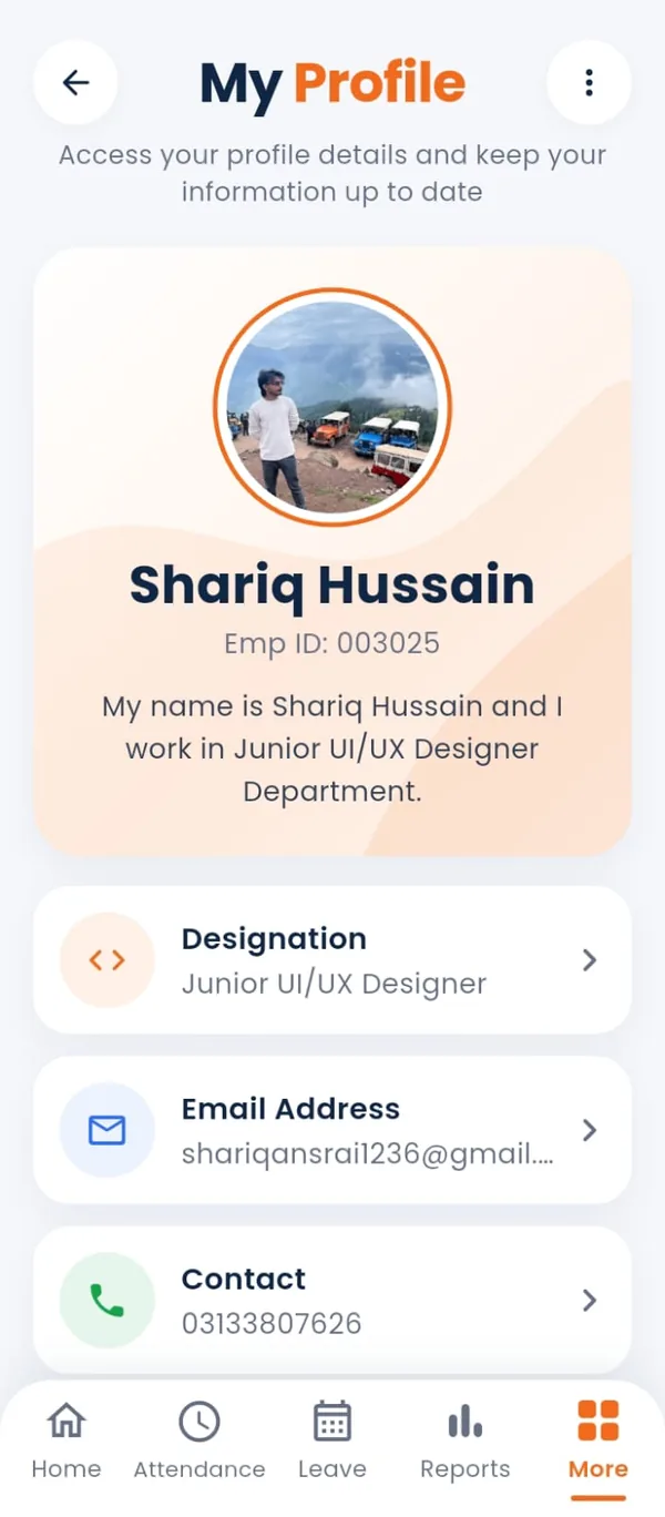 Employee profile screen