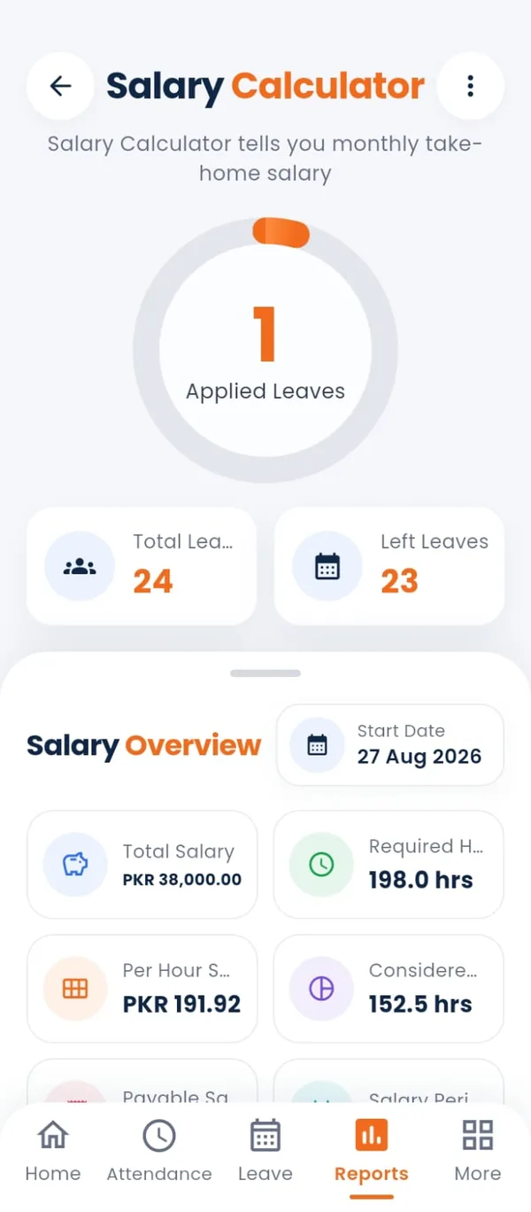 Salary overview screen