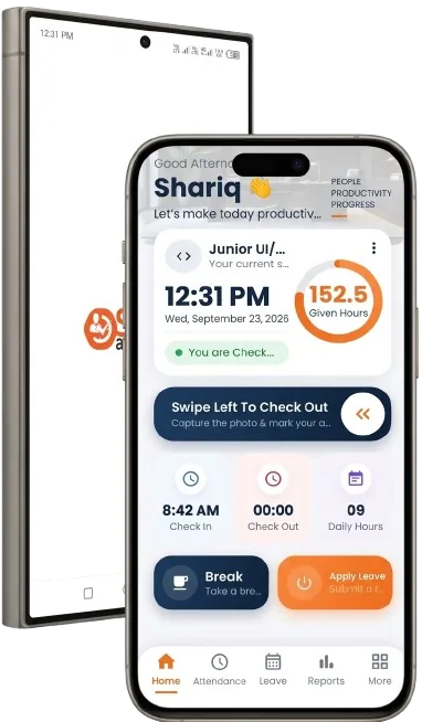 Smart Attendance App splash screen and home screen on two smartphones